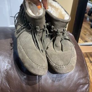 Olive green suede moccasins gently worn no box